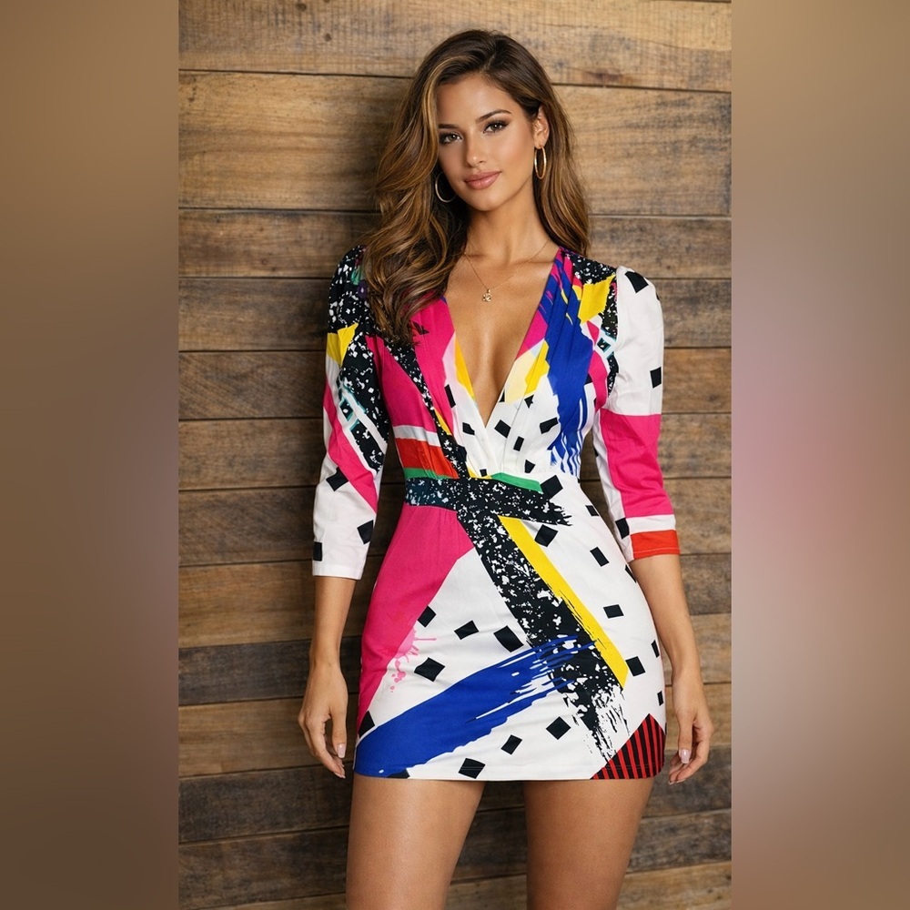 L'ATISTE Multicolor Abstract Women's Mini Dress - Picture 1 of 6